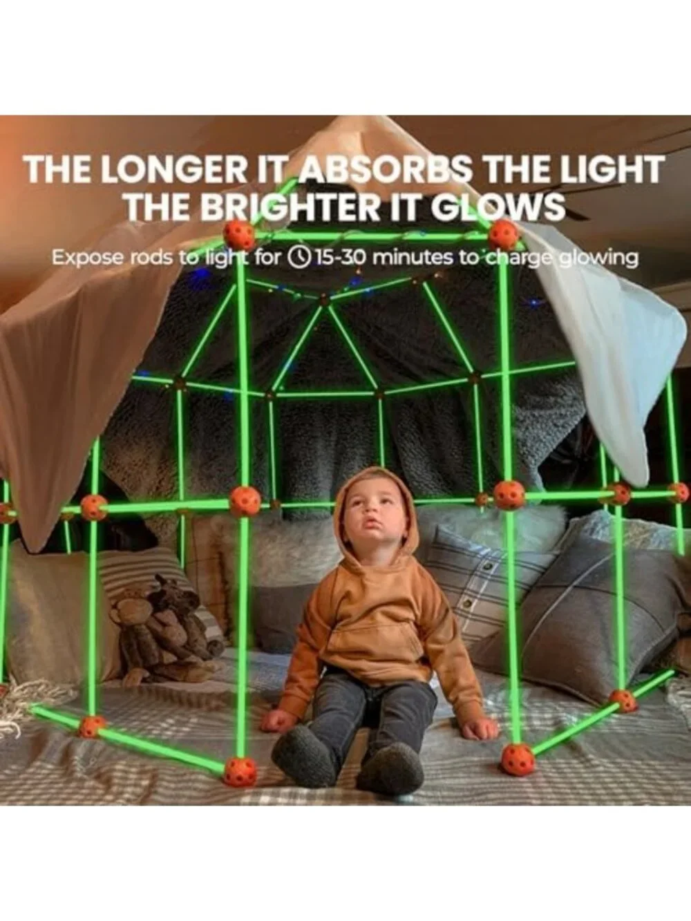 Glow Fort Building Kit for Kids 4-12 | STEM Toy for Creative Play & Imagination